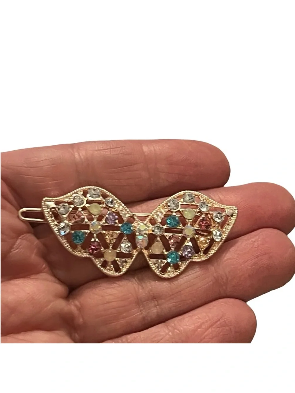 Gold-Tone Multicolor Crystal Floral Hair Barrette 2.0” FINAL PRICE DROP